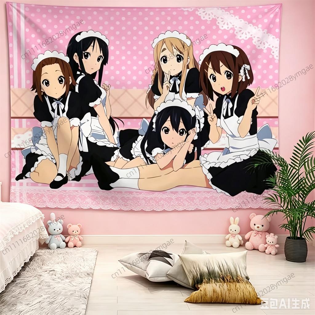 Sweet Tapestry Anime K-ON! Maid Wall Tapestries Flag Aesthetic Teen Girls Bedroom Dorm Background Cloth Manga Banner Room Decor