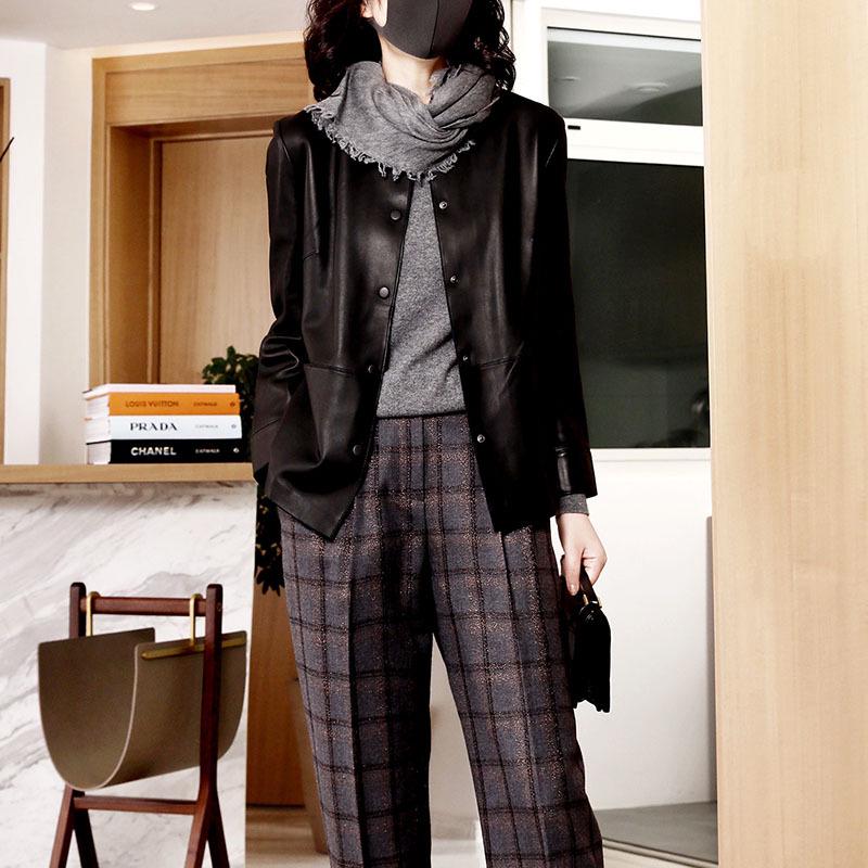 

2024 Хайнинская овчина Круглый вырез Однобортная Приталенная Натуральная кожа Женская куртка Medium