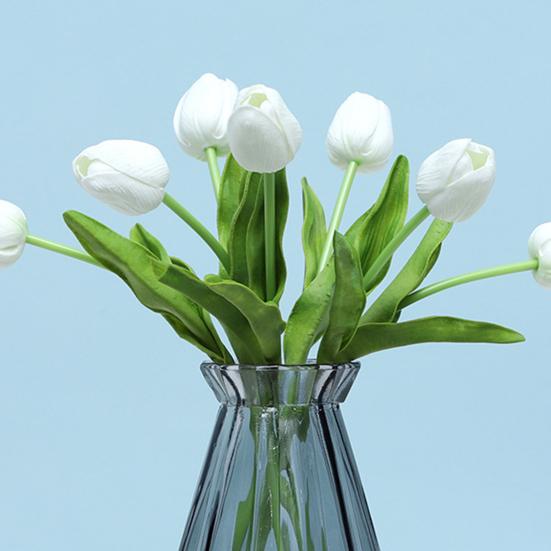 5 Pcs Artificial PU Tulip Real Touch Fake Flower Bouquet Fake Floral Arrangement for Wedding Spring Home Office Party Decoration