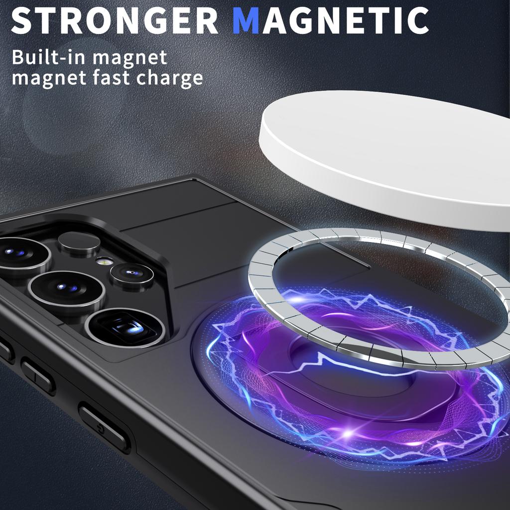 For Samsung Galaxy S25 Ultra Magnetic Case Slide Camshield TPU+PC Kickstand Phone Cover