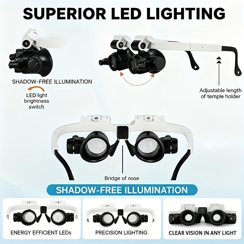 Belt LED Head-mounted Magnifying Glass with Light, Rechargeable Head-mounted Magnifying Glass 8X/15X/23X Optical Magnifying Glass with Lenses, for