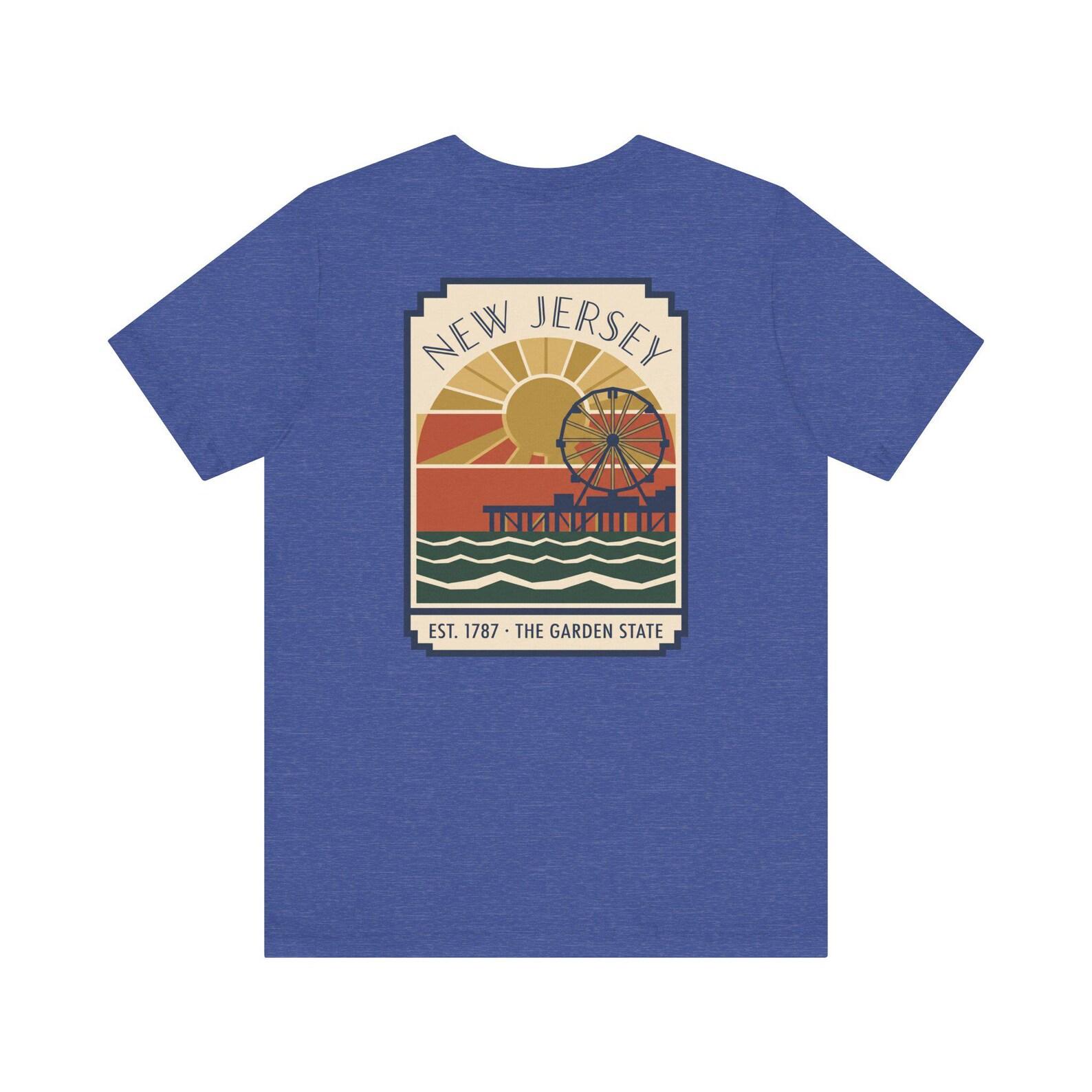 New Jersey Pier Art Deco T-Shirt | Retro Garden State Boardwalk Graphic Tee | New Jersey Gift XL