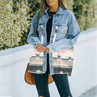 Dámsky Jesenný Džínsový Patchwork Vlnený Kabát Retro Kožušinová Stredne Dlhá Bunda Dámska Džínsová Bunda Dámska