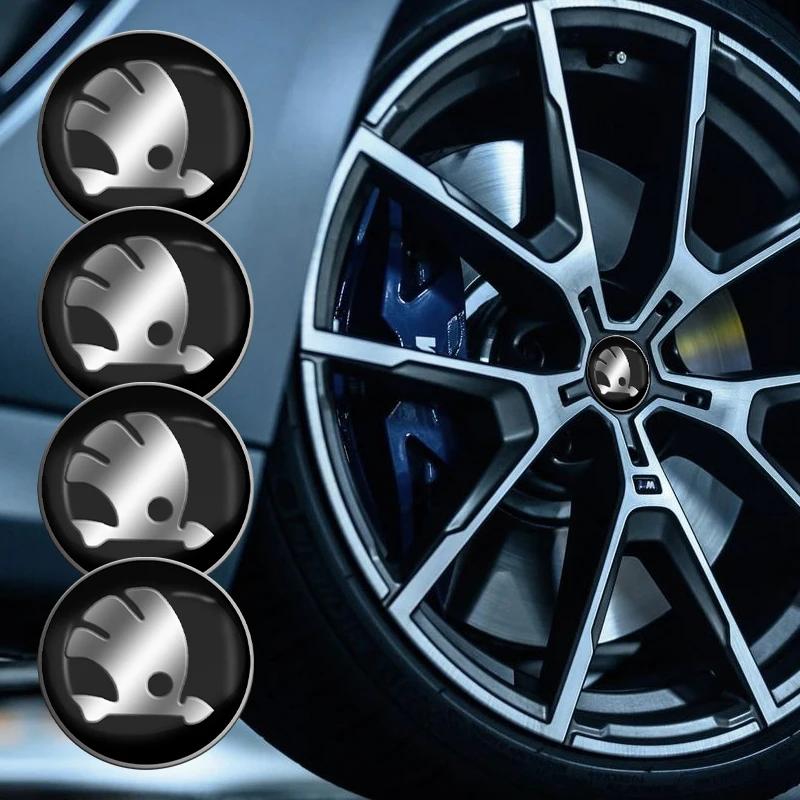 4 stuks 56 mm Auto Wielnaafdopjes Deksel Velg Sticker Badge Embleem Voor Skoda Octavia Fabia Kamiq Kapoq Kodiaq Rapid SCALA Superb