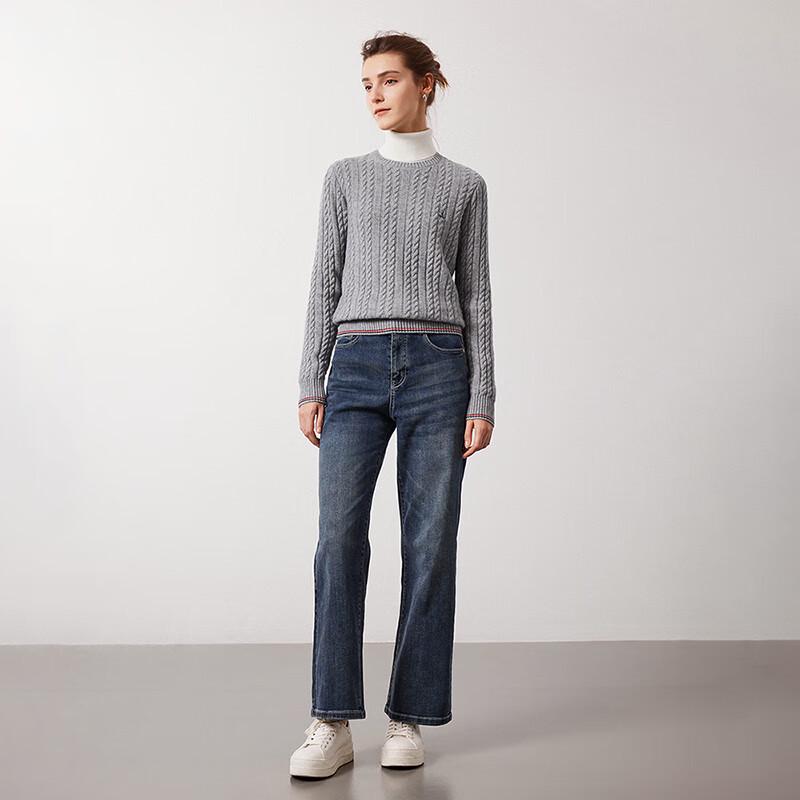 Navicare Women's Solid Long-Sleeve Round-Neck Wool Sweater