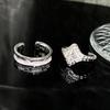 Exquisite Personality Silver Color Brushed Rhombus Starlight Awn Star Opening Couple Ring for Men Women Trendy Designer Jewelry
