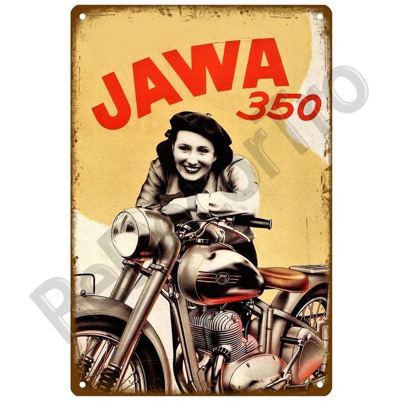 JAWA Vintage Nástěnný Plakát Vintage Retro Nástěnný Domácí Restaurace Dekorace Plaketa Kovová Nástěnná Dekorace Umění Kovová Značka Plechová Značka Talíř