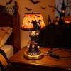 USB Plug-in Night Lamp Halloween Light Powered Stained Glass Lamp Retro Gothic Glowing Bookshelf Lighting with Warm Amber Purple Tabletop Decor for