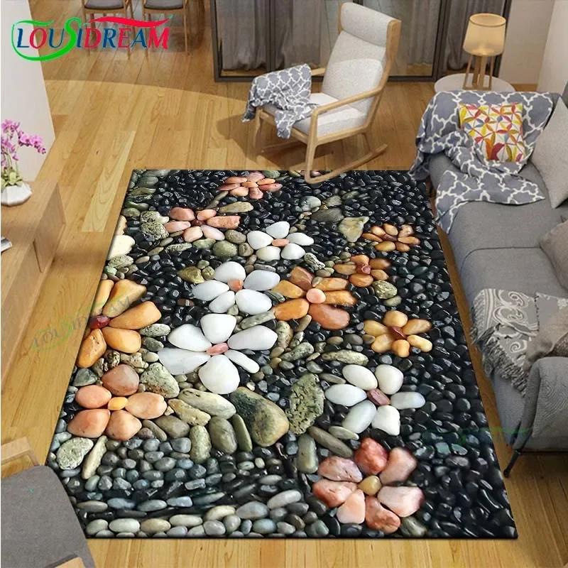 3D Lustige Kieselstein Dekor Teppich für Außenbalkon Garten Couchtisch Schlafzimmer Bereichsteppiche Küche Rutschfeste Fußmatte Teppich Geschenk