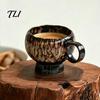 Vintage Style Afternoon Tea Mug Ceramic Coffee Mug, Reactive Glaze Latte Cup with Flow Pattern, Heat Resistant Hot Chocolate High Footed for