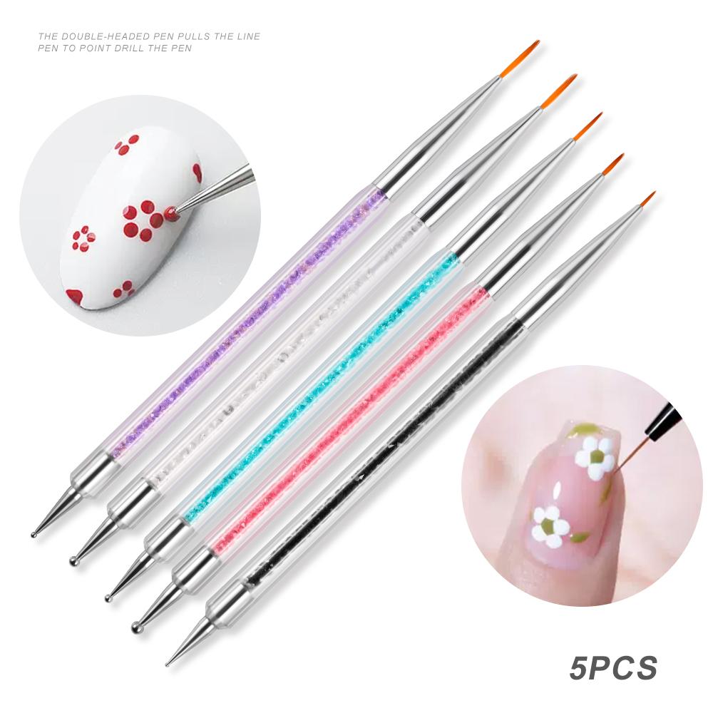 

3/5/8Pcs Sculpture Dotting Pen Nail Art Silicone Brush Colorful Crystal Dual-head Carving Flower Painting Pen DIY Manicure Tools A7-5PCS
