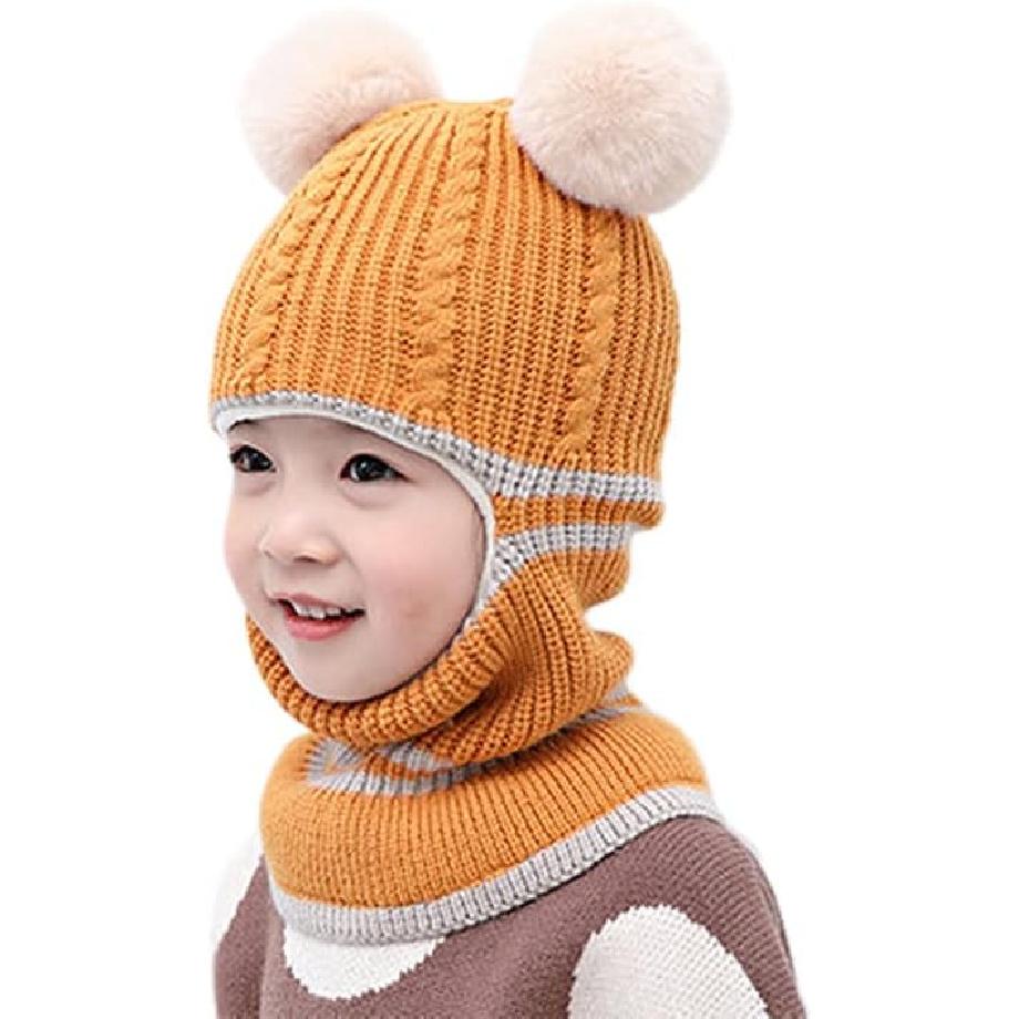 Baby Girls and Boys Winter Warm Knit Caps Scarf Woolen Hood Warm Skull Knit Caps