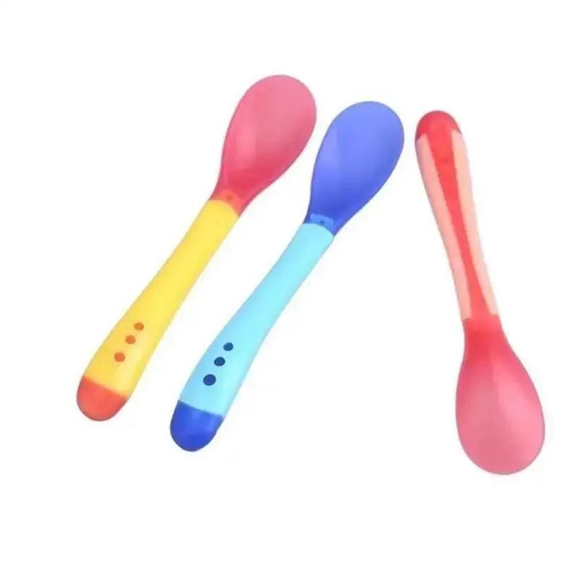 3 Pcs Safety Temperature Sensing Baby Silicon Spoon Kids Children Flatware Feeding Spoon Home Kitcen Soup Spoon Randomly Color