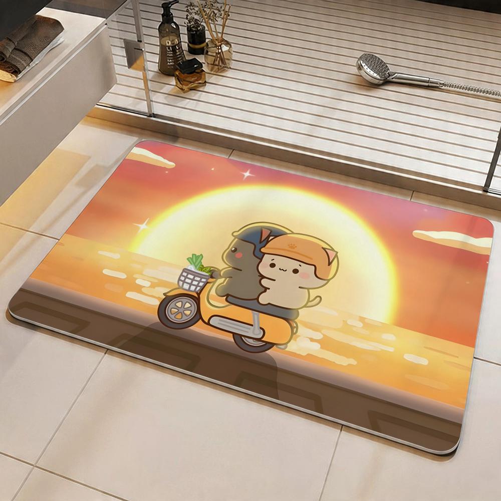 Character P-Peach And Goma Floor Mat Eco Diatomite Antibacterial Odor-Resistant Floor Mat & Drain Pad for Kitchen & Bathroom