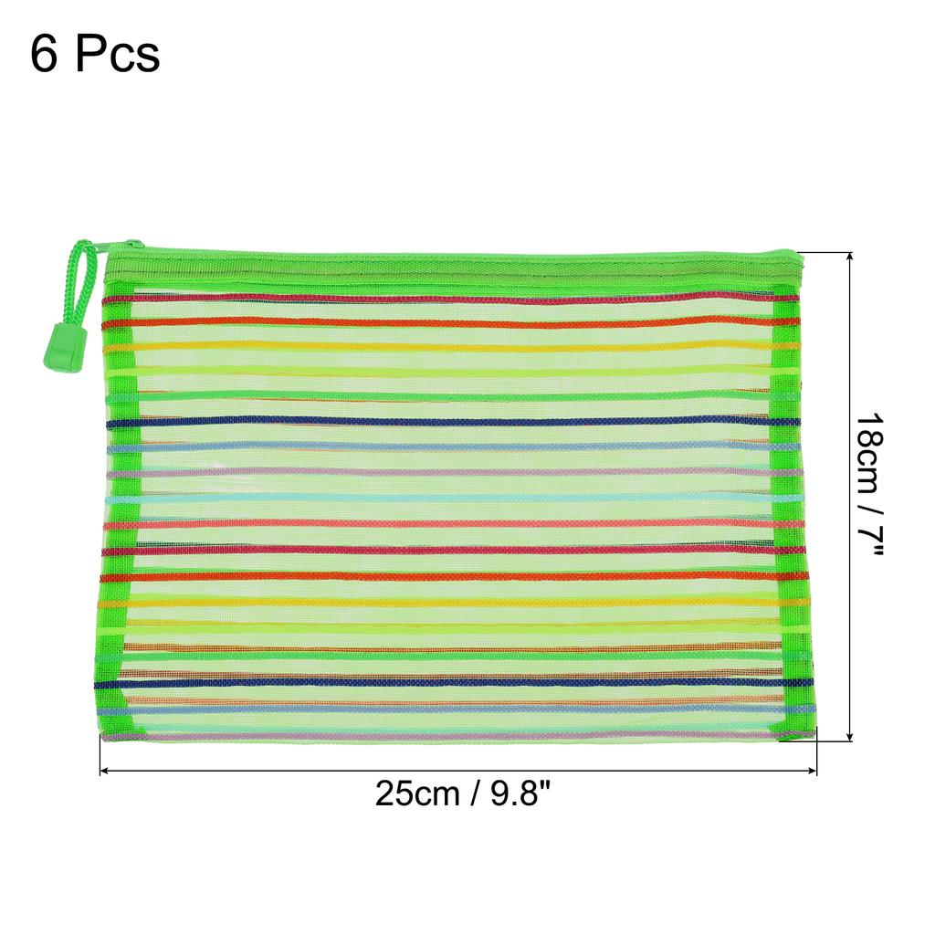 6Pcs A5/B6 Mesh Zipper Pouch Rainbow Color File Bags Colorful Nylon Mesh Document Bag Multipurpose Travel Bags File Organizer