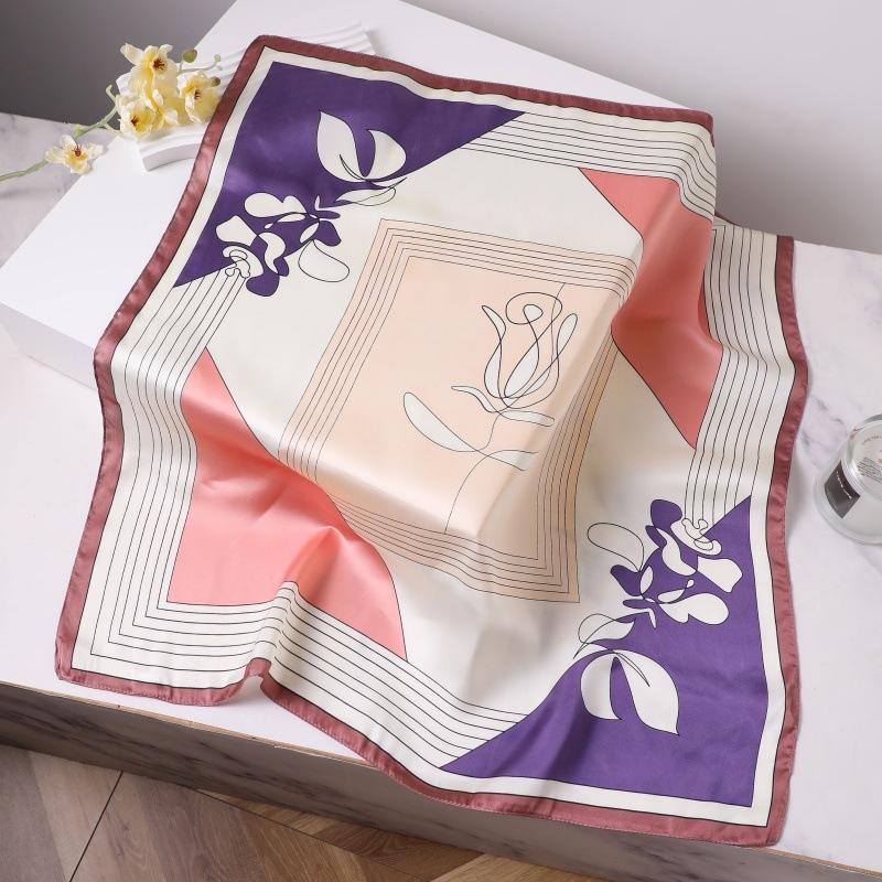 Luxury Printed Silk Scarf Women Simulated Silk Elegant Blue Versatile Headwear Bag Accessories Clothing Fashion Square Scarf