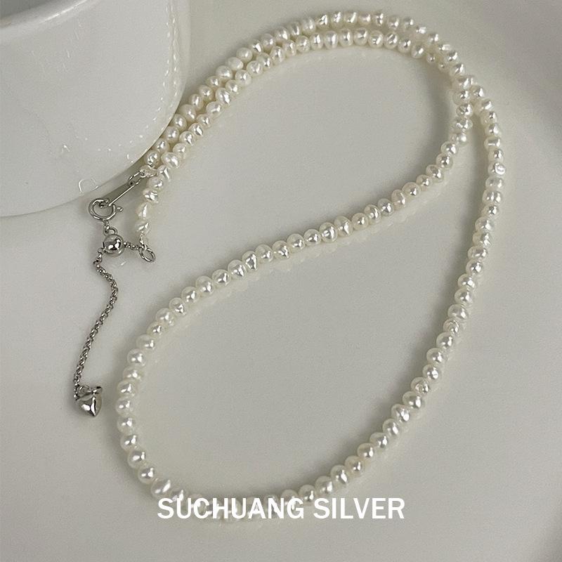 S925 Sterling Silver Iris Flower Pearl Necklace - Elegant Layered Design for Women 925 Sterling Silver
