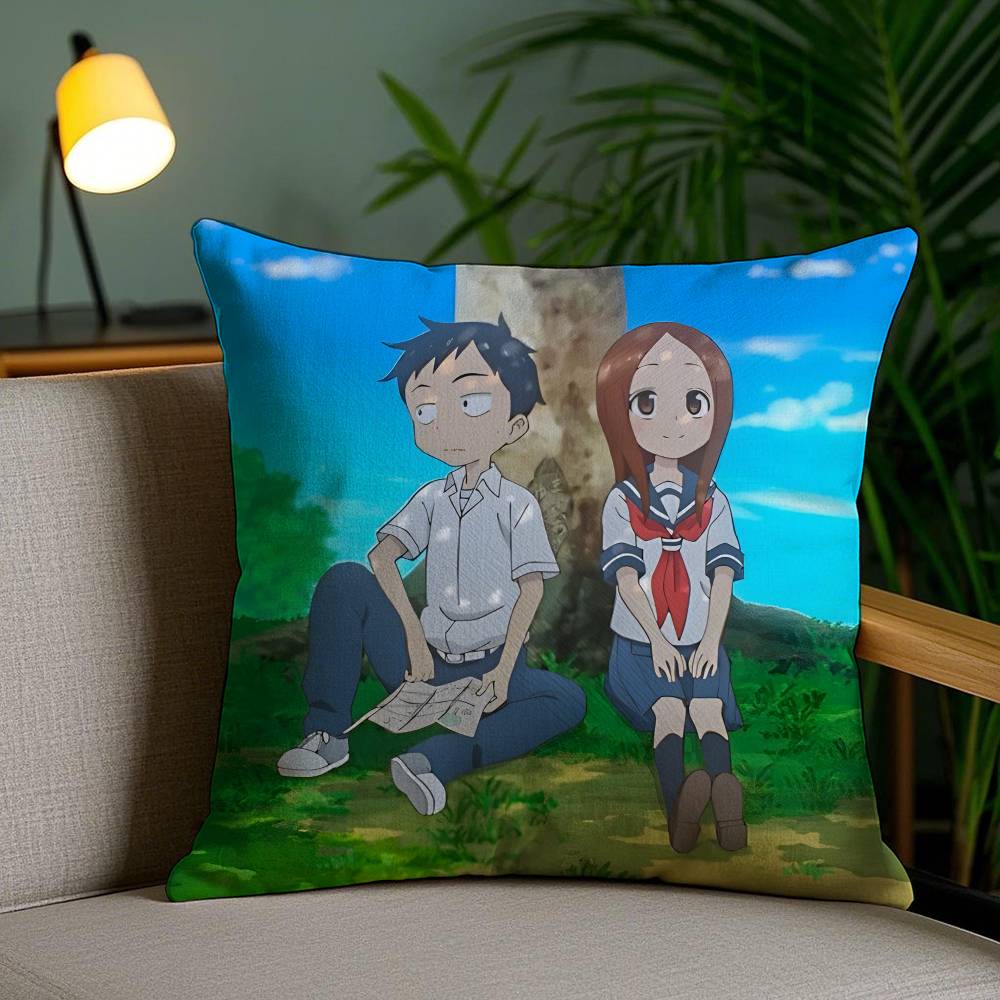 Anime Cartoon Takagi-san x Nishikata-N Pillow Case Anti-dustmite Pillowcase Invisible zipper silky short plush Sofa