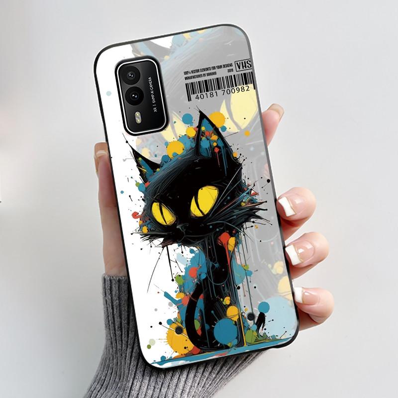 Casing For Nokia XR21 Case Aesthetic Fashion Cute Cat Astronaut Cartoon Black TPU Silicone Soft Shockproof Phone Case Back Cover