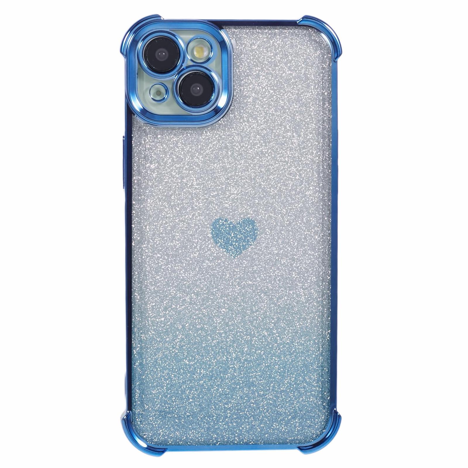 

Wholesale Phone Case for iPhone 15 Drop Protection Heart Pattern TPU Glittery Powder Phone Cover Blue