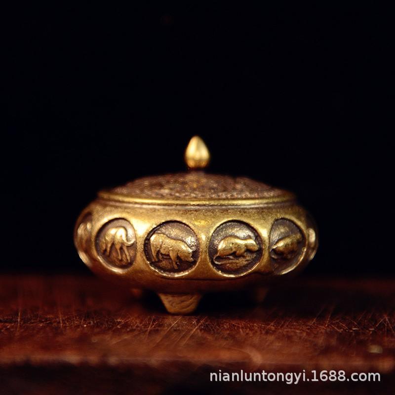 Brass Incense Burner Decorative Figurine Zodiac Animal Set Handcrafted Metal Home Decor Tabletop Ornament Zodiac Brass Incense Burner