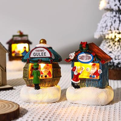 New Christmas Resin Small House Santa Claus Shop Micro Landscape Resin Ornaments Christmas Decorations Desktop Ornament Lights