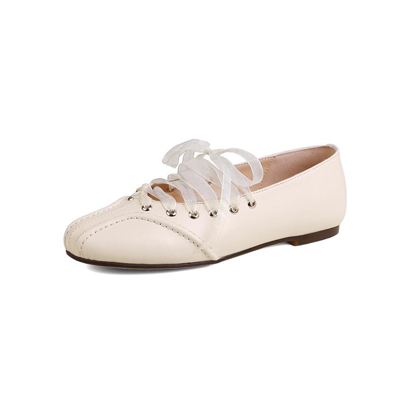 Fashion Women's new leather cowhide round toe spring and autumn low heel plus large lace up comfortable casual single shoe