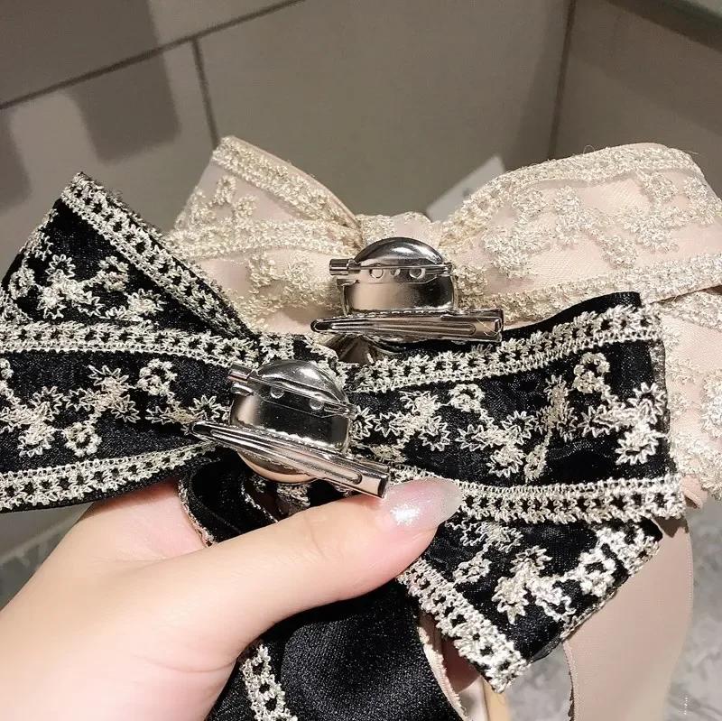 New Vintage Fabric Big Bow Brooch Lace Embroidery Bowkont Necktie Shirt Collar Fashion Jewelry Gifts for Women Accessories