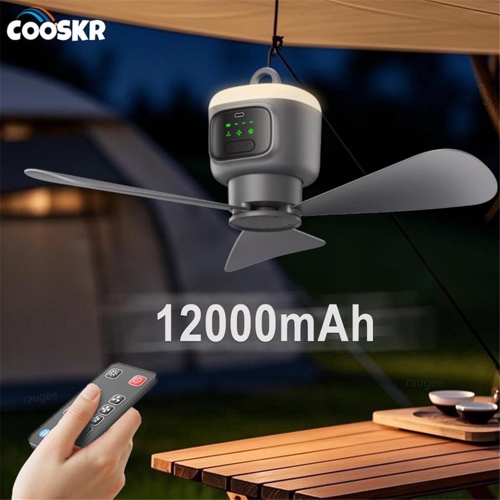 Ventilatori Portatili da Soffitto da 12000mAh Ventilatore da Campeggio per Esterni Circolatore d'Aria per Tenda Raffrescatore Ventilatore Elettrico Ricaricabile Telecomando Luce LED