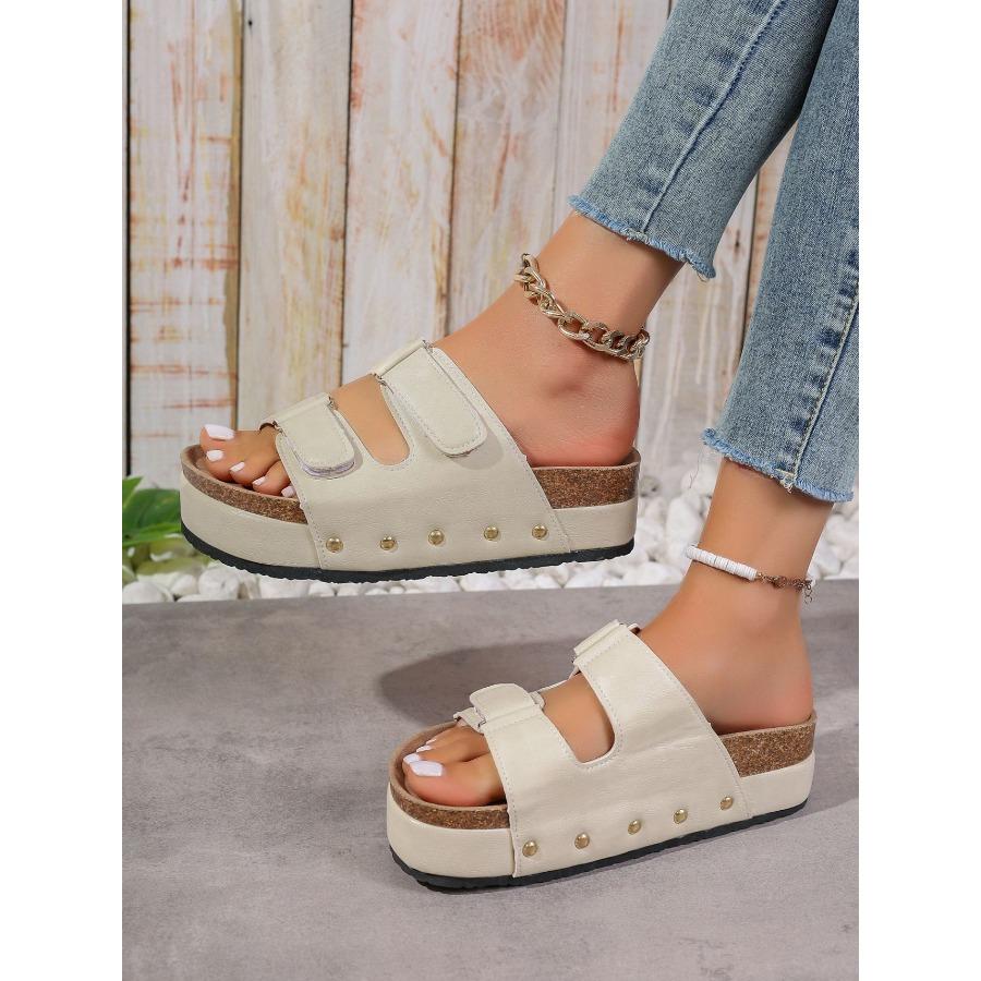 2025 Summer New Arrival Fashion Chunky Platform Women's Double-Buckle Studded Beach Sandals Hot Item Breathable