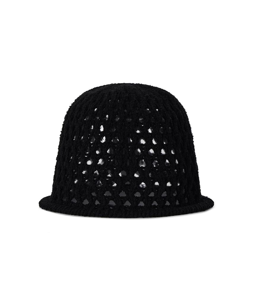 Bajal Vz Long Label Punched Knit Bucket Hat Black