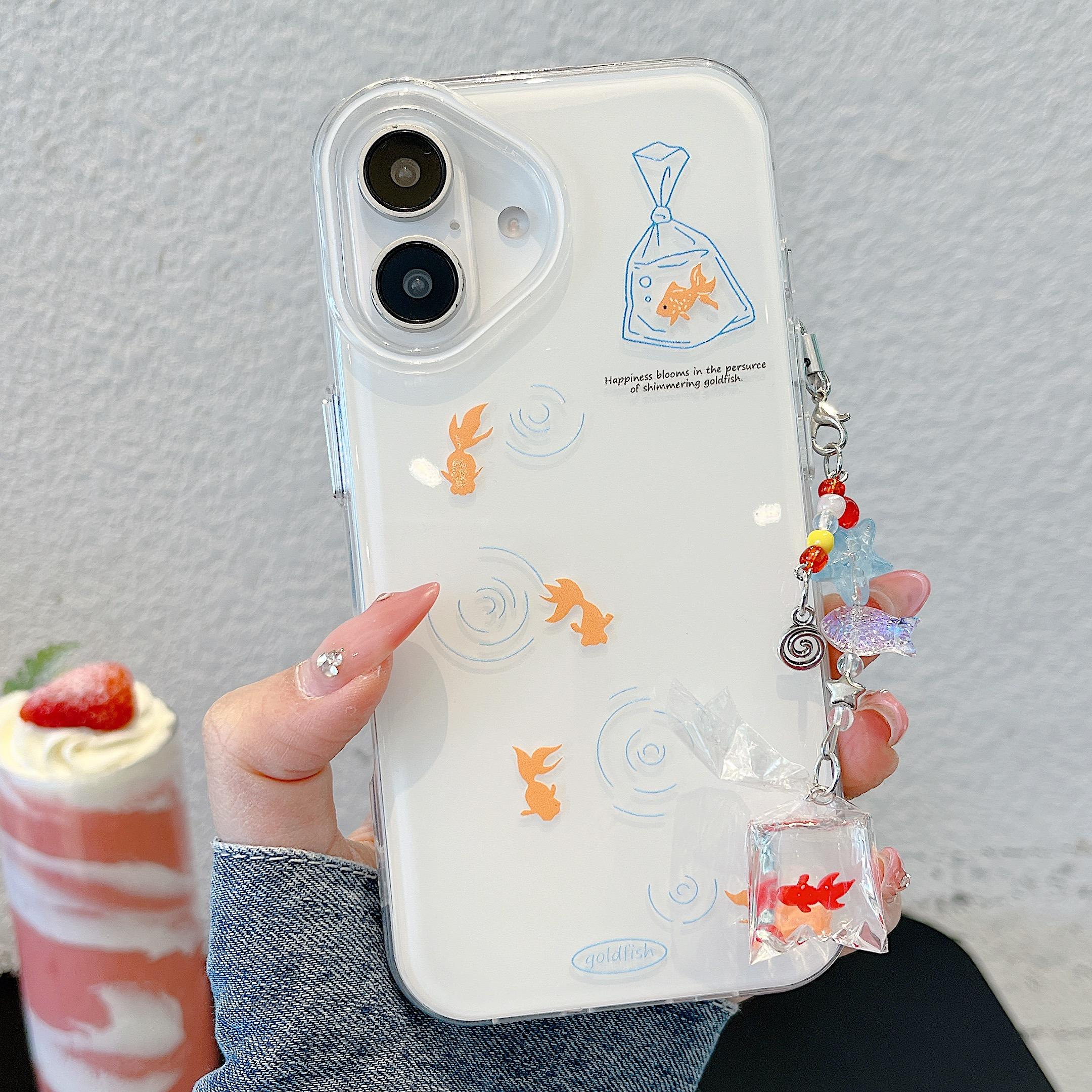 

Cute Goldfish Water Ripples IMD Phone Case for iPhone 13 14 15 16 Pro Max Jelly Shell Cover Creative Fish Pendant Girly Gifts PC TPU&iPhone 14