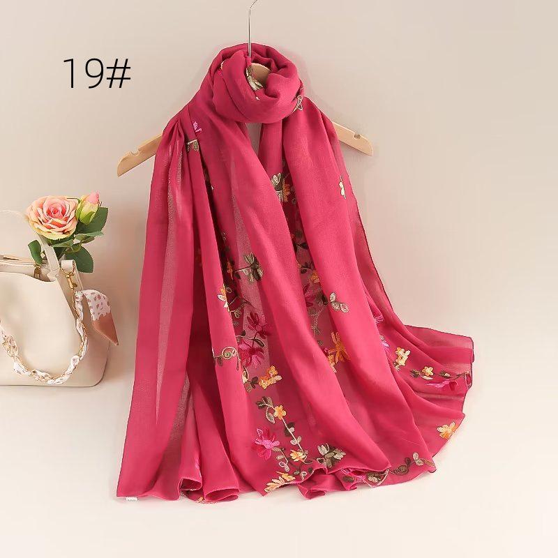 Ethnic Style Embroidered Cotton-Linen Scarf: Thin, Breathable, Fashionable Sun Protection; Wear as Head Wrap or Shawl.
