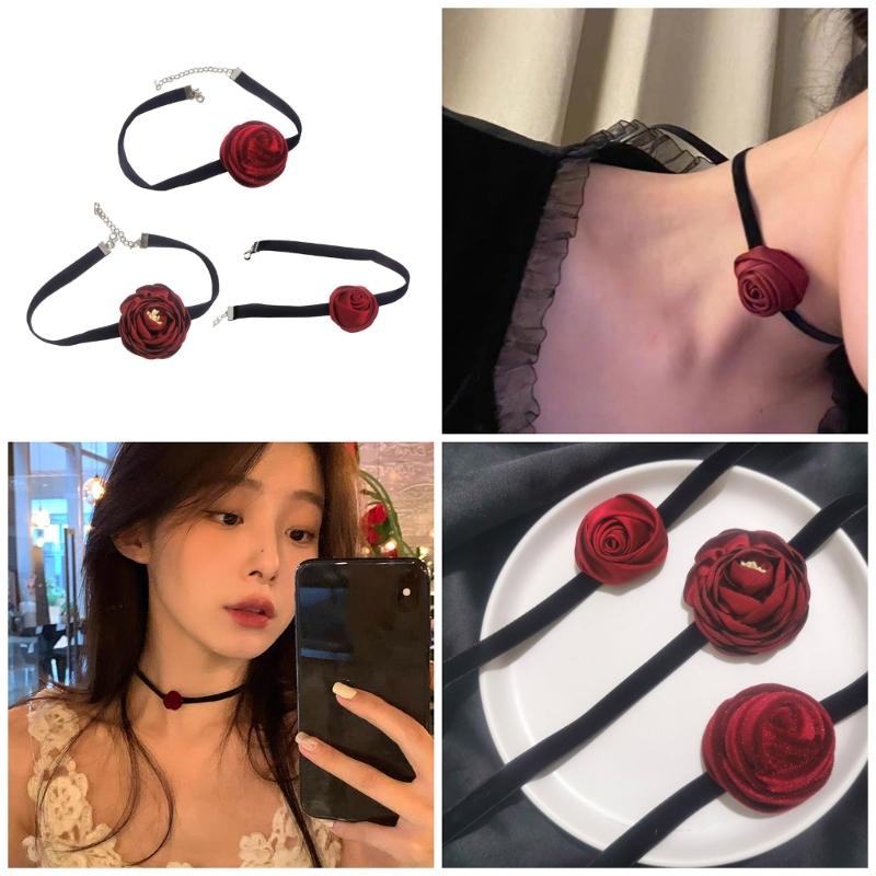 Collana a Fiore di Rosa Grande Temperamento Collare Largo Choker per Donna Lady Catena da Collo alla Moda Gioielli per Matrimonio Capodanno Festa