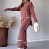 2023 Autumn European & American Color Block Striped Loose Casual Knitted Set