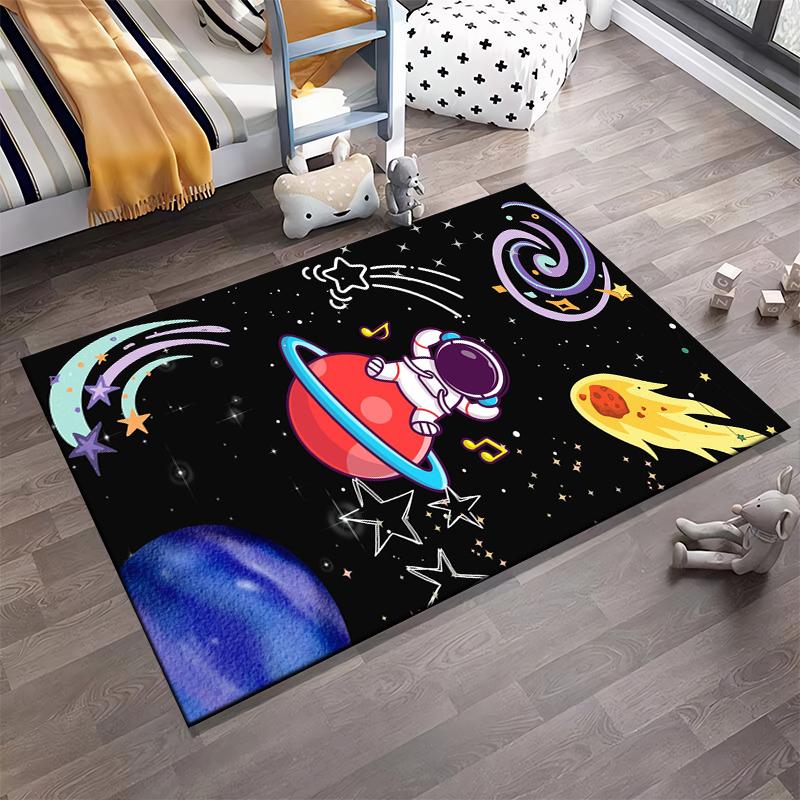 Astronaut Cartoon Space-Themed Carpet with Stars and Planets Design Suitable for Use As an Anti-slip for Living Room Bedroom Sofas