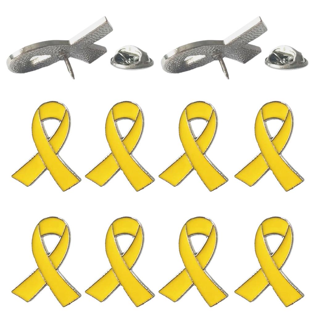 Pack of 10 Anti-Violence Awareness Pins Yellow Ribbon Shape Brooches Stylish Enamel Breastpins Colorful Badges Ornament