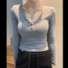 Autumn/Winter 2025 Slim V-neck Long-sleeve Base Layer Top - Sexy Versatile Women's Short T-shirt.