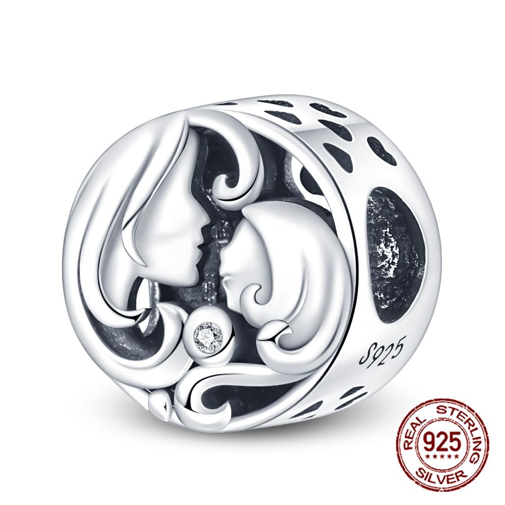 925 sterling copper boys and girls lovers pendant charms Fit 4MM hole diameter bracelet charm beads necklace Diy female Zircon