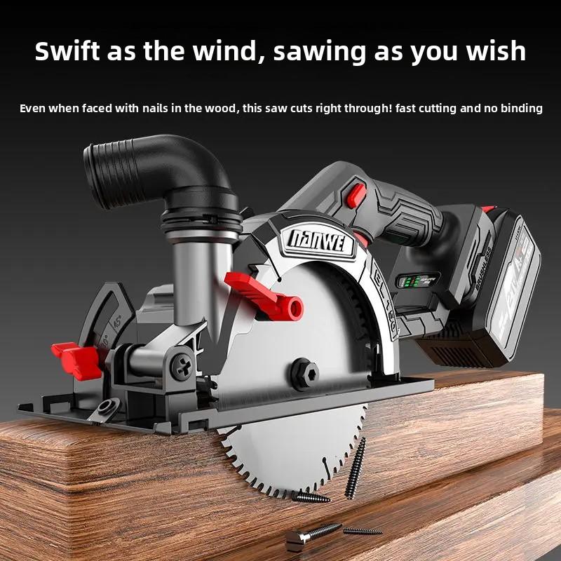 NANWEI Brushless 6-inch Electric Circular Saw with Lithium Battery, Hand-Push Disc, Portable Woodworking and Stone Cutting Machine, High Power