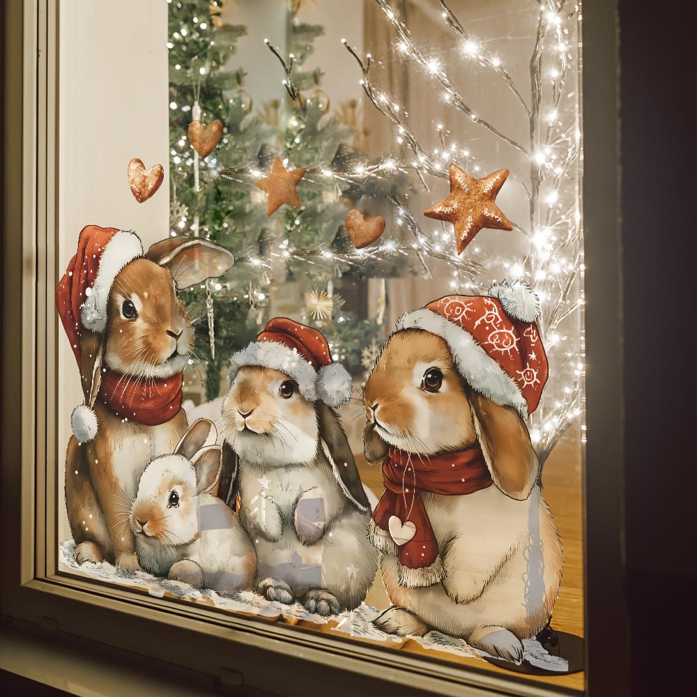 1pc Christmas Sticker with Bunny Design - Removable Waterproof  Decal for Wall Art, room decoration room decor aesthetic