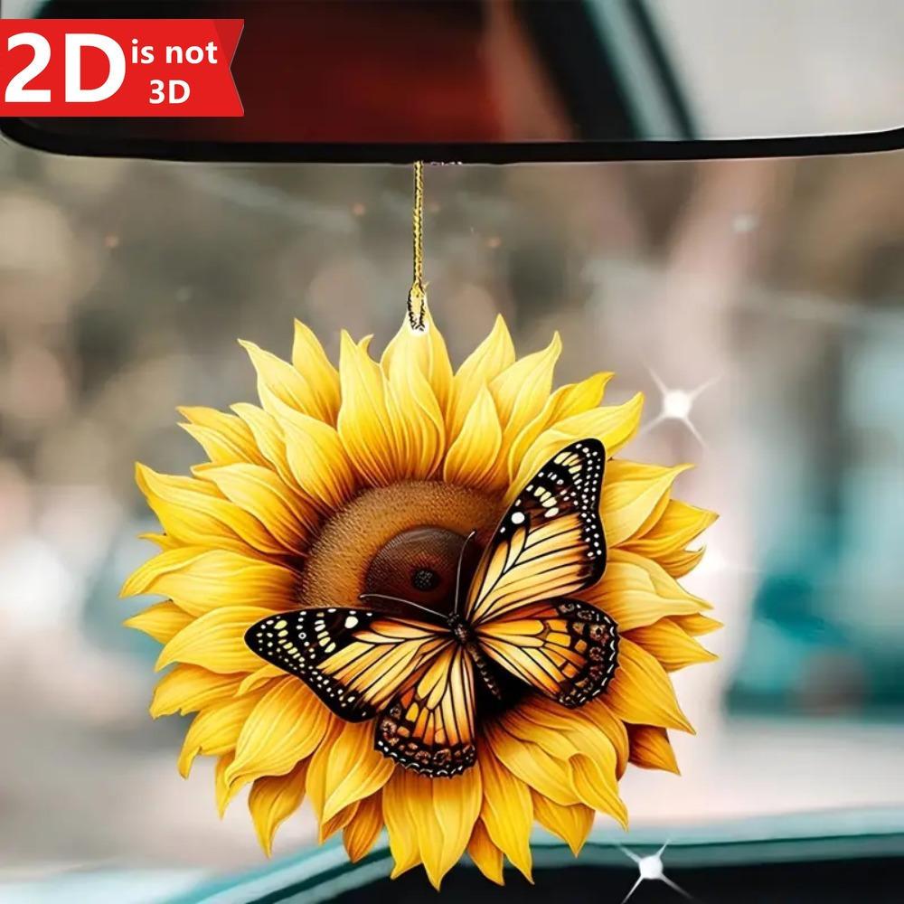 

2D Sunflower Butterfly pendant for car mirrors and keychains. An ideal nature-themed gift. чистый