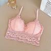 Peach Heart Lace Bandeau Camisole with Open Back and Anti-Exposure Design