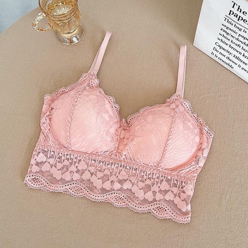 Peach Heart Lace Bandeau Camisole with Open Back and Anti-Exposure Design