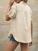Women's Puff Short Sleeve Button Down Shirt Collared V Neck Linen Work Blouse