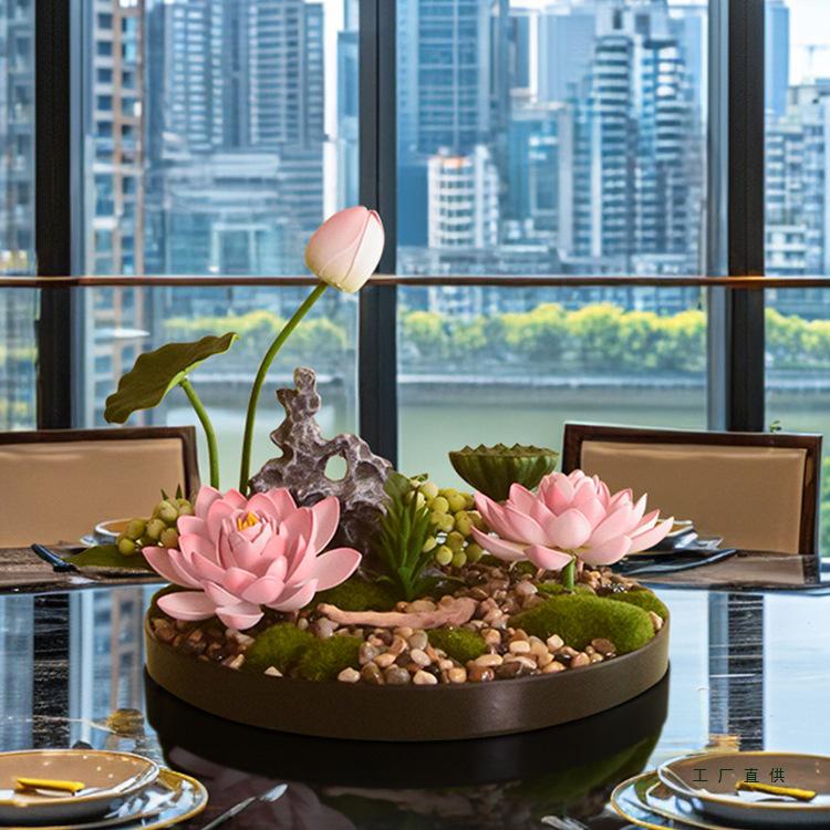 Large Round Table Turntable Centerpiece for Hotel Dining and Private Room Decor - Artificial Flower Art Landscape
