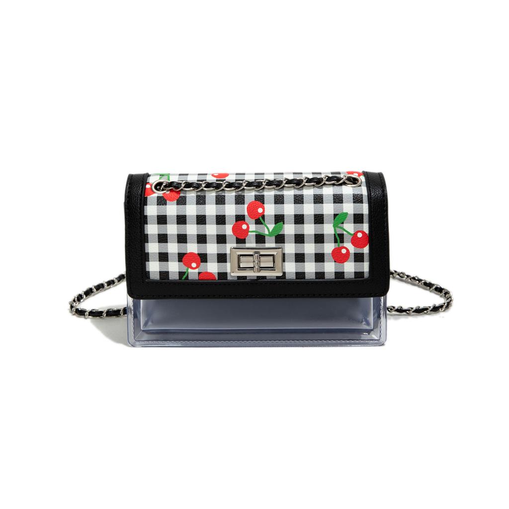 Sommer Gelee transparente Tasche 2025 kleine frische literarische Mädchen bedruckte Erdbeer Schulterkette Crossbody kleine quadratische Tasche Trend