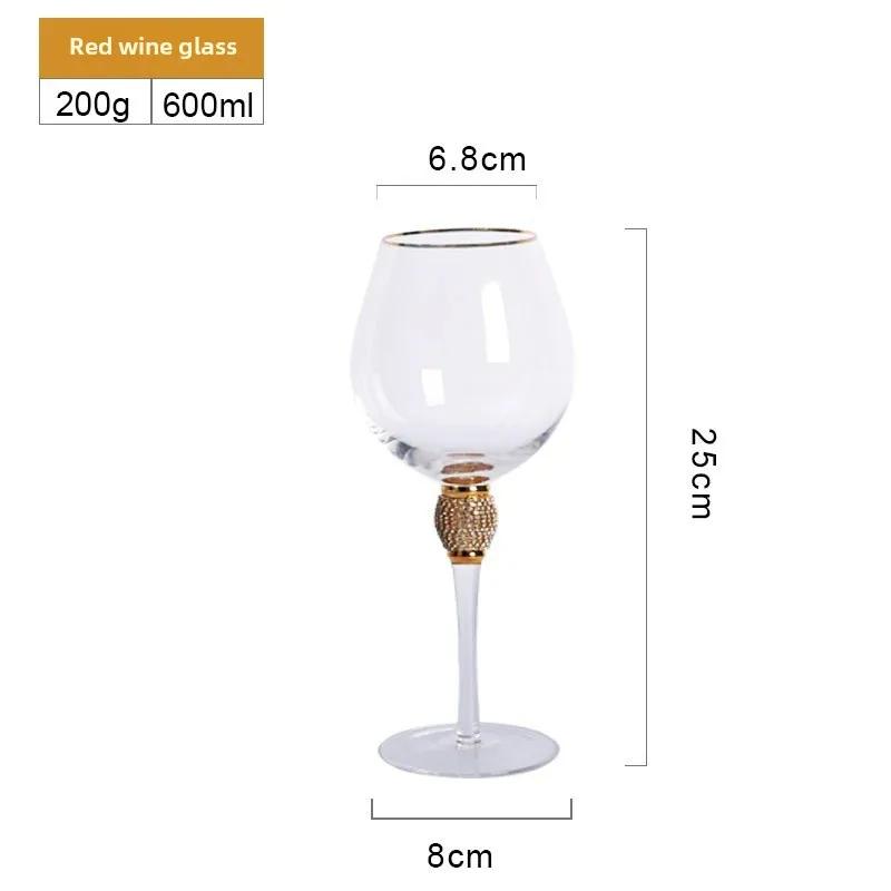 European Luxury Diamond-Embellished Gold Rim Wine Glasses Champagne Cocktail Crystal Stemware Set for Home Bar Party ElegantGift