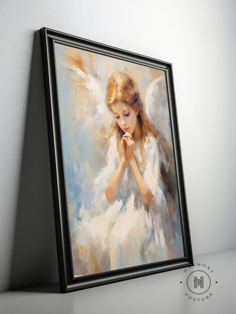 Charming Heavenly Guardian Charming Heavenly Guardian, 30X40 Cm, Light Oak Wooden Frame, 230 Gsm Matte Paper