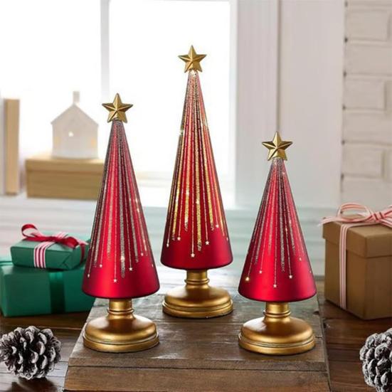 Twinkle Light Christmas Tree Illuminated Starry Night Resin Christmas Tree Ornament for Holiday Bedroom Dorm Tabletop Decor